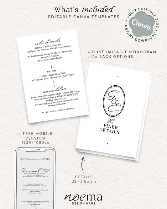 Classic Wedding Details Card