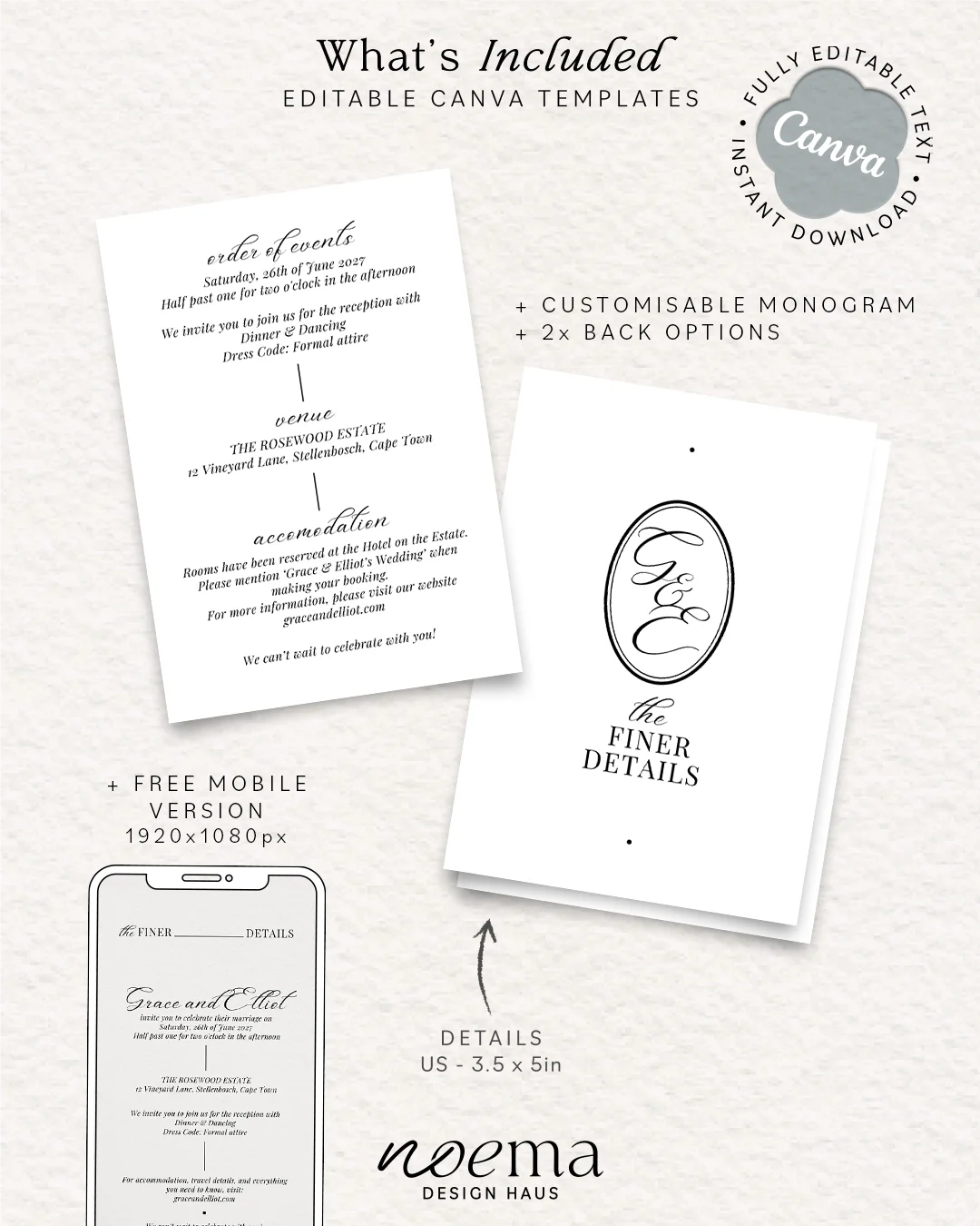 Classic Wedding Details Card