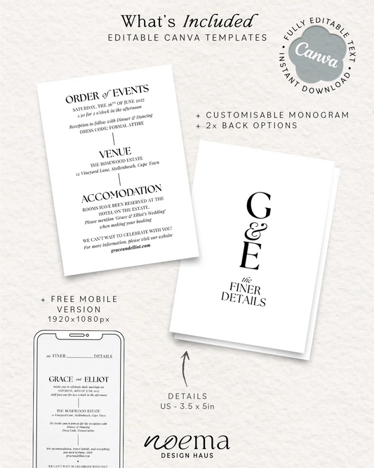Timeless Wedding Details Card